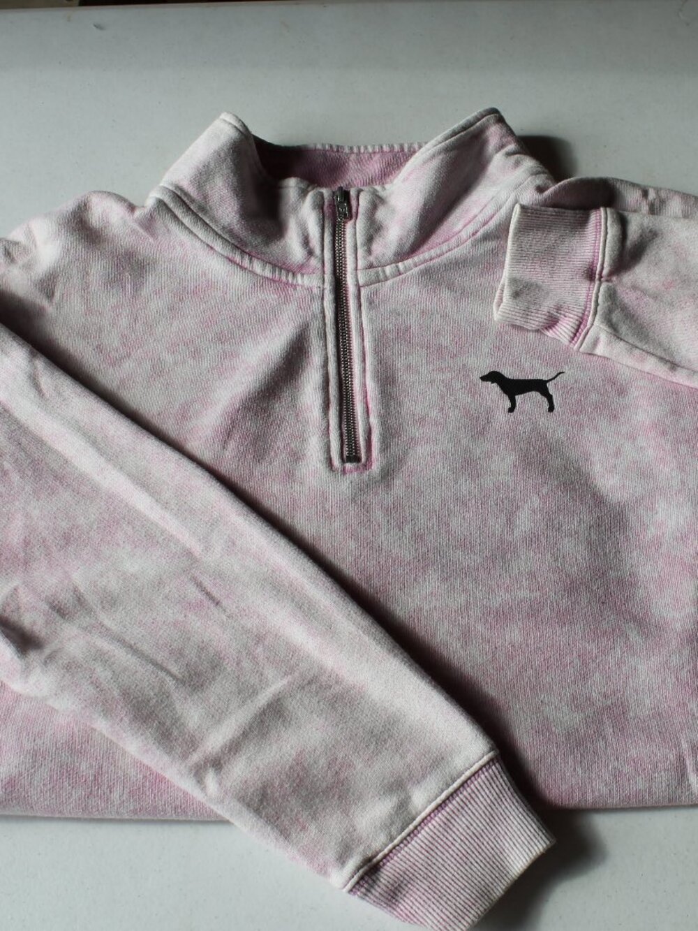 VS Pink London Quarter Zip Sweatshirt Pullover Pink Acid Wash Women's Size M